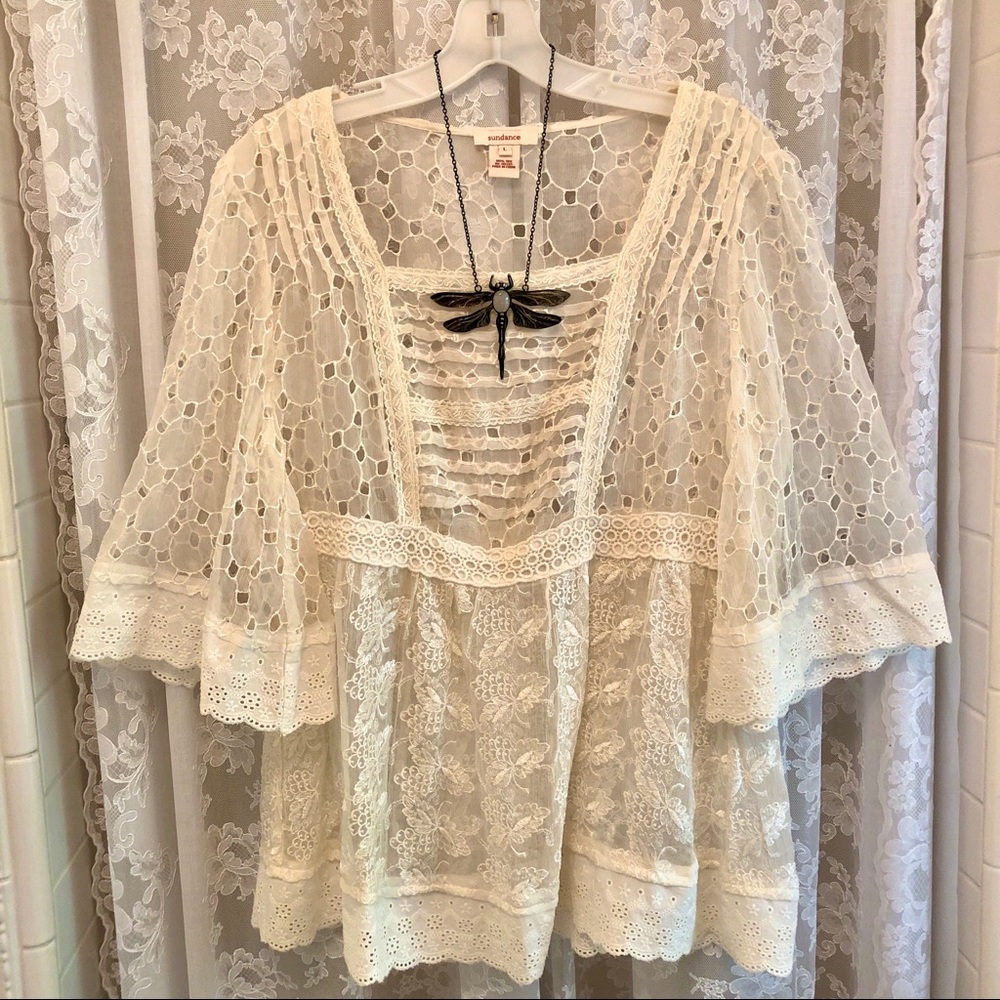 🌸HOST PICK🌸 SUNDANCE * NWOT Silk Sheer Lace Top